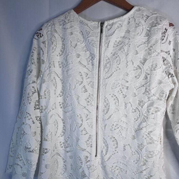 Nanette Lepore White Lace 3/4 Sleeve Back Zip Dressy Evening Blouse Size M/L - Picture 5 of 10